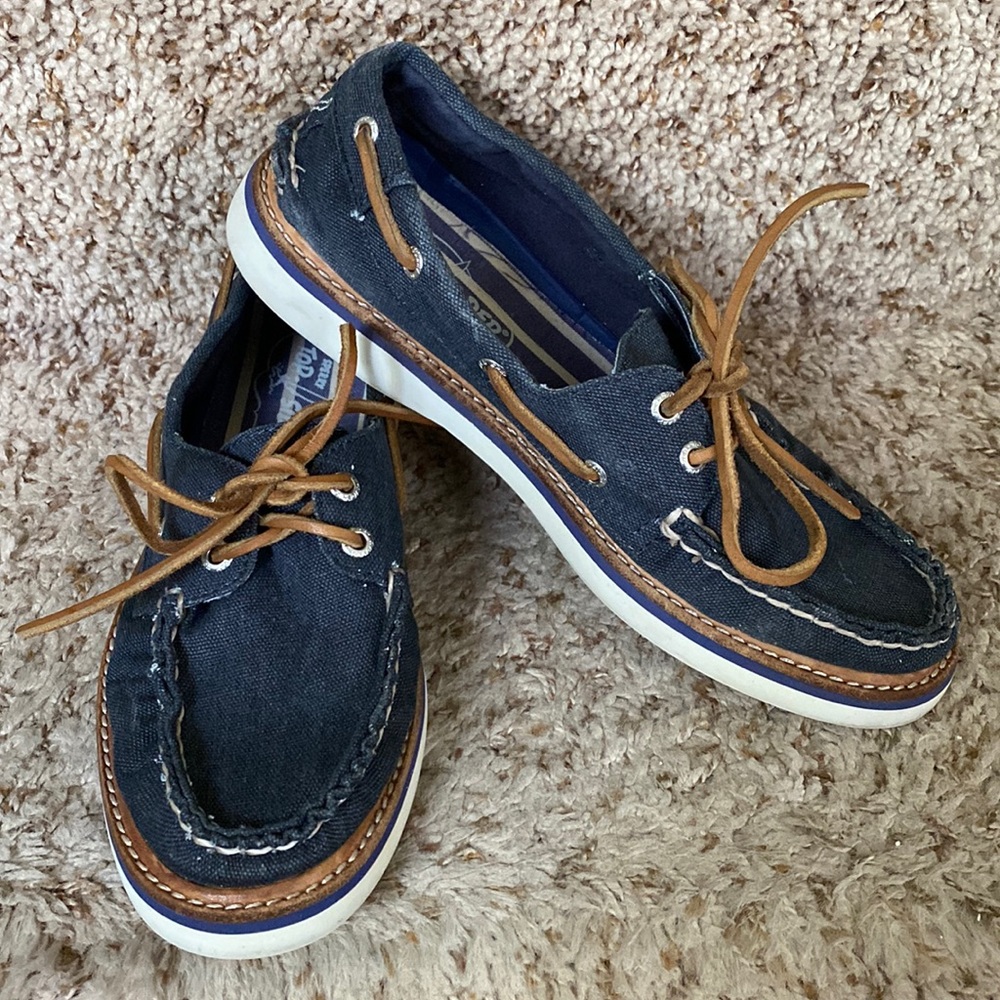 Sperry Top-Sider Womens 6.5 Slip on Boat Shoes Blue canvas Preown
